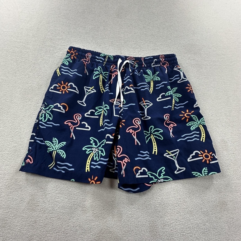 Chubbies Swim Trunks Shorts Mens Large Blue Neon Flamingo Print 5.5" Inseam Mesh
